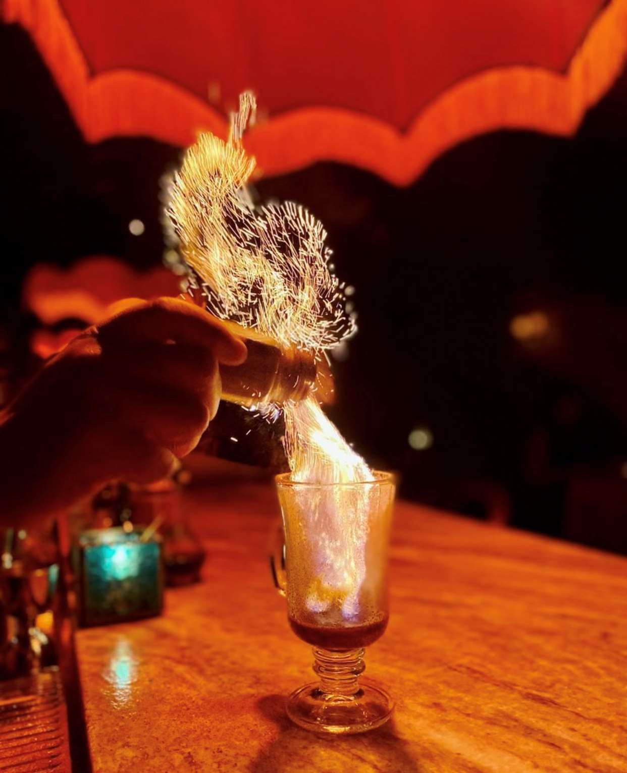 Drink with salt shaker and sparks