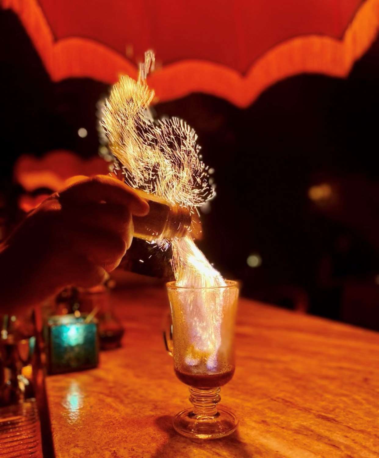 Drink with salt shaker and sparks