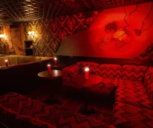 Booth seating in red light