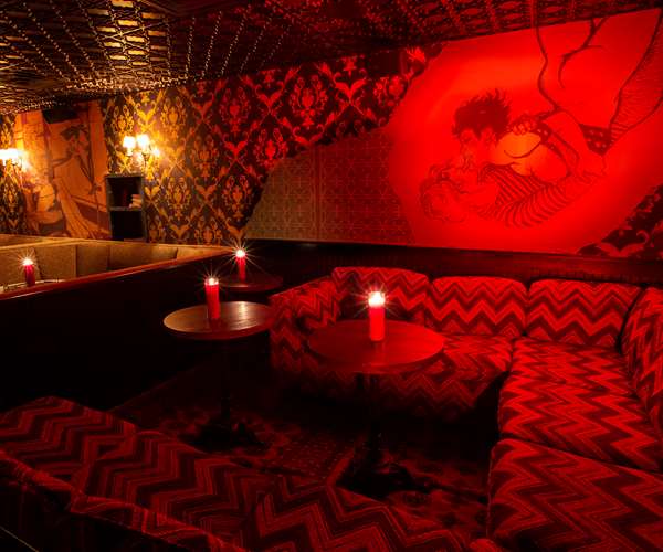 Booth seating in red light